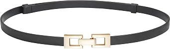 Glamorstar Skinny Belts for Women Thin PU Leather Waist Belt with Gold Buckle for Dresses