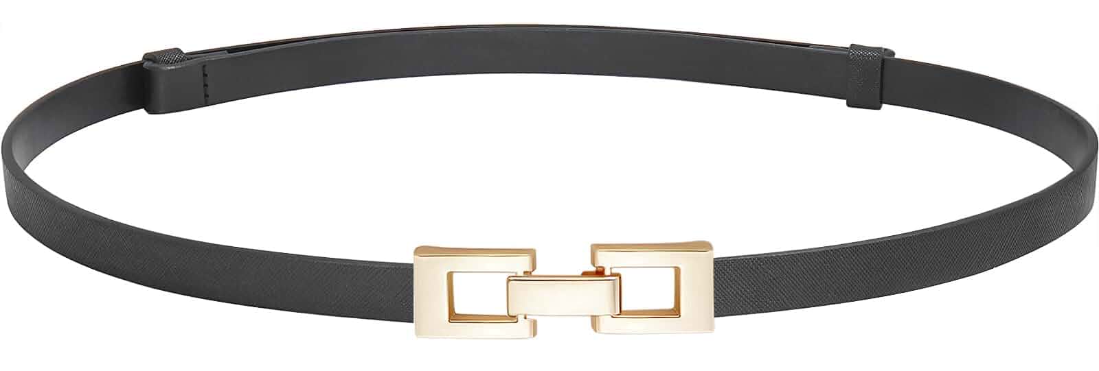 Glamorstar Skinny Belts for Women Thin PU Leather Waist Belt with Gold Buckle for Dresses