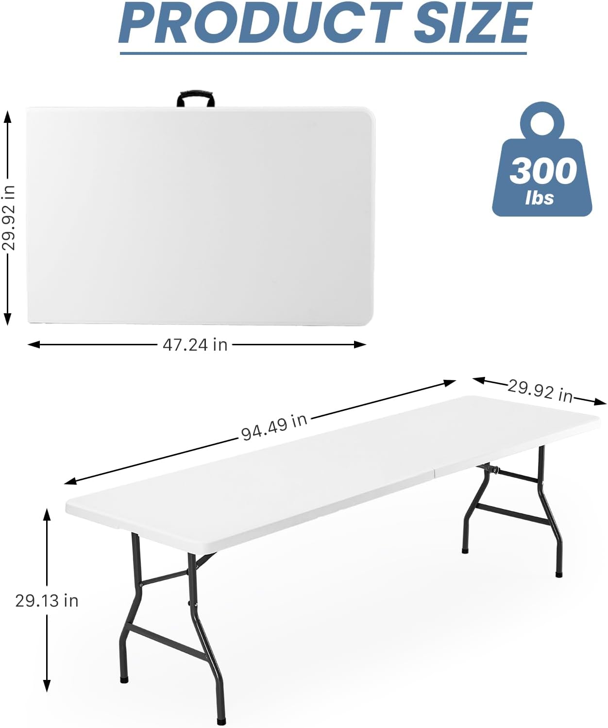 OLIXIS 8 FT Folding Picnic Table, Heavy Duty Outdoor Plastic Table with Carrying Handle, Portable Camping Table for Dining, Party, BBQ, White