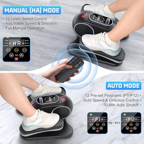 Image of ANCHEER Under Desk Elliptical, 24-in-1 (12 Auto & 12 Manual) Elliptical Machine with Wireless Remote&Dual-Direction, Quiet Compact Leg Exerciser for Home Office