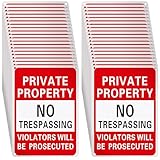 Yaocom 40 Pcs Private Property No Trespassing Sign Metal Violators Will Be Prosecuted Signs Bulk Reflective Aluminum Weatherproof for Indoor or Outdoor Use(Red,7 x 10 Inch)