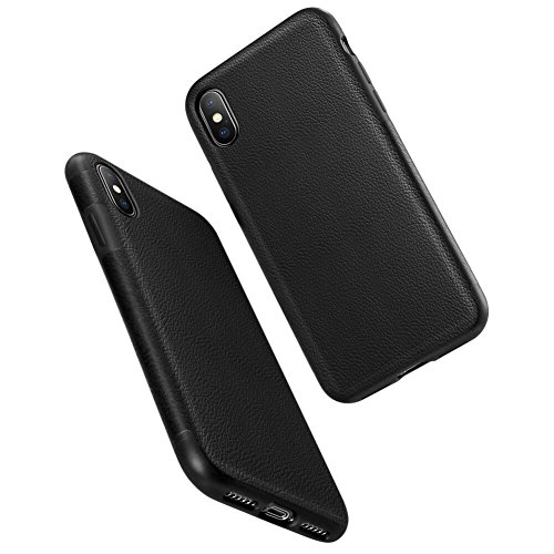 O-CONN Case Compatible iPhone X, Skin-Friendly PU Case (Man-Made Leather) Shockproof of Heavy Duty Full Protective, No Fingerprints and Easy Clean-Black(Vintage Pattern)