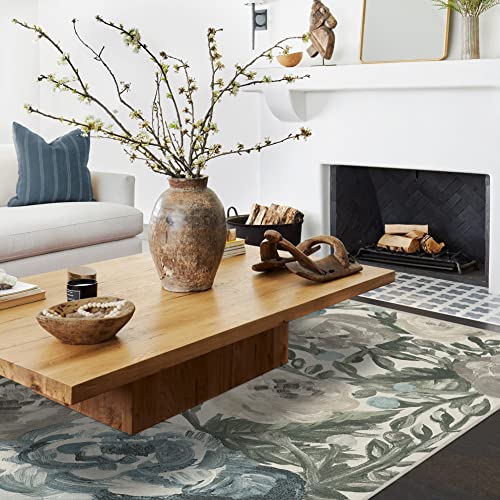 Ruggable Camellia Washable Rug - Perfect Floral Area Rug For Living Room Bedroom Kitchen - Pet & Child Friendly - Stain & Water Resistant - Jade 6'X9' (Standard Pad) #TOP18