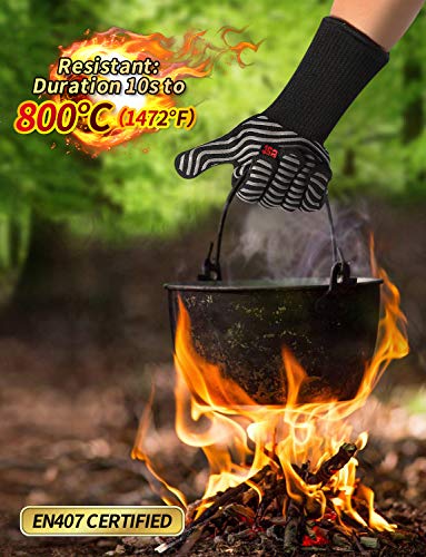Weedabest Hot Bbq Gloves Heat Resistant Kitchen Oven Mitts Professional Long Heat Resistant Cooking Gloves For Grill,Grilling,Smoker,Barbeque,13.5 Inch-Gray #TOP1