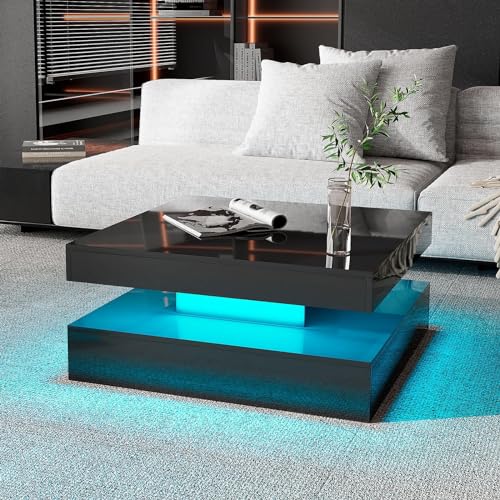 HedoAjim Black LED Coffee Table for Living Room, Living Room