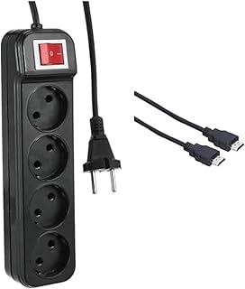 TV Essential Bundle (Zero z20 power strip joint 4 sockets with power button - black, 1.5m + Keendex 1881 hdmi cable, 1.5 meter - black)