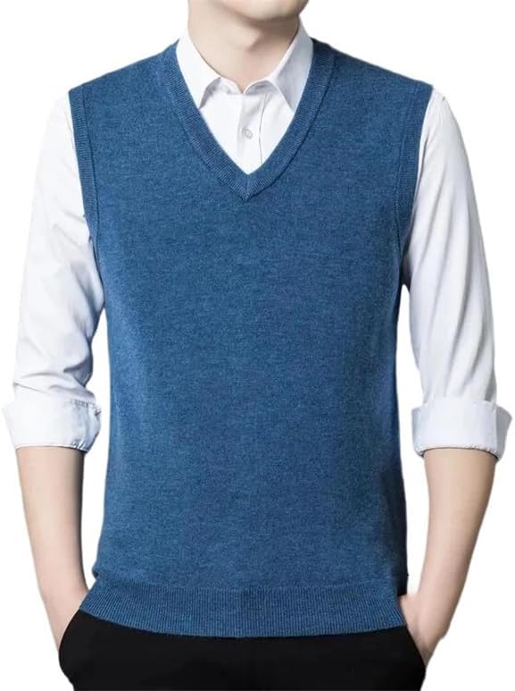 Men Sleeveless Cashmere Waistcoats Male Solid Cashmere Knit Sweater Vests