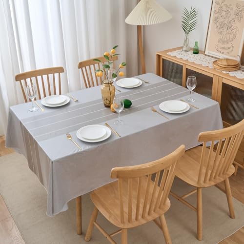 NLMUVW Vinyl Tablecloth with Flannel Backing Rectangle, 100% Waterproof Grey Print PVC Table Cloth Oil Proof Wipe Clean Table Cover for Dining Party Camping Outdoor, 60 X 120 Inch by NLMUVW - Used condition - Image 2