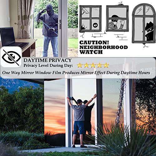Bloss Blackout Window Film One Way Privacy Daytime 100% Uv Light Blocking Window Tint Non-Adhesive Removable Mirror Film For Home And Office, Dark Black-Sliver, 17.7 Inch*6.5 Feet #TOP4