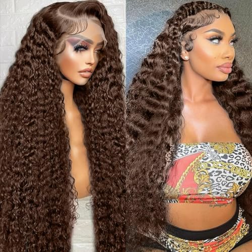ABSFWIW 20 Inch Chocolate Brown Lace Front Wig Human Hair
