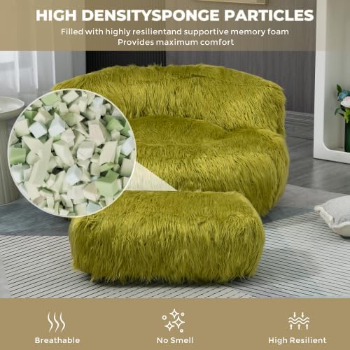 Miniatura 9 de Sillón puff mullido y perezoso sofá con reposapiés, moderno respaldo alto de felpa, tumbona de felpa