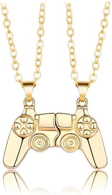 Game Controller Necklaces for Women,Matching Gold Necklace for Couples,Console Handle Pendant for Best Friends Valentines Him and Her Lovers Friendship Jewelry Gold