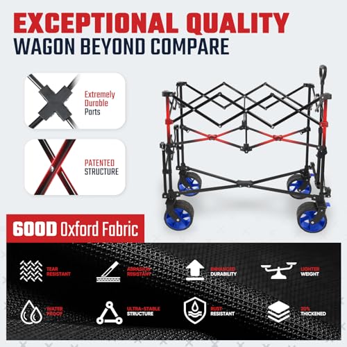Sekey 500LBS Heavy Duty Double Decker Wagon with Extender, 400L Large Capacity Collapsible Garden Cart Fits 10x10 Canopy, All-Terrain Big Wheels with Brakes, Foldable Utility Wagon for Sports, Camping by Sekey - Used condition - Image 5