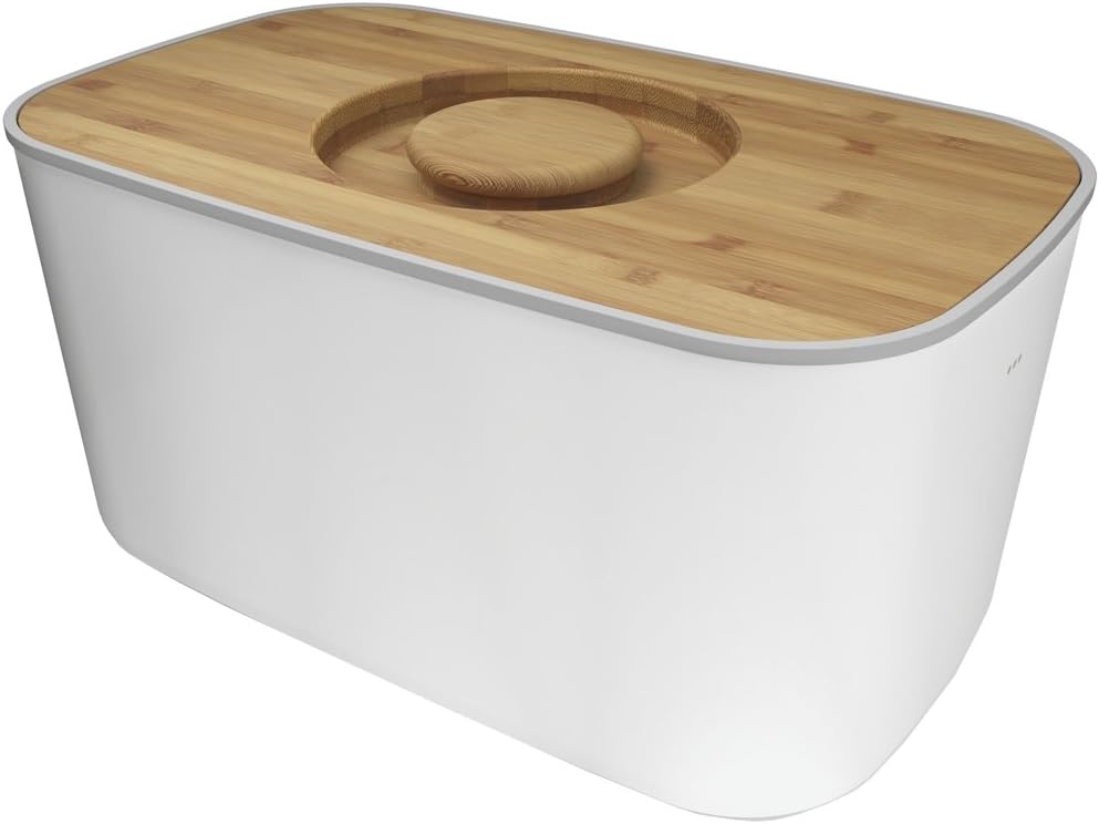 Joseph Joseph Steel Bread Bin with Bamboo Cutting Board Lid - White