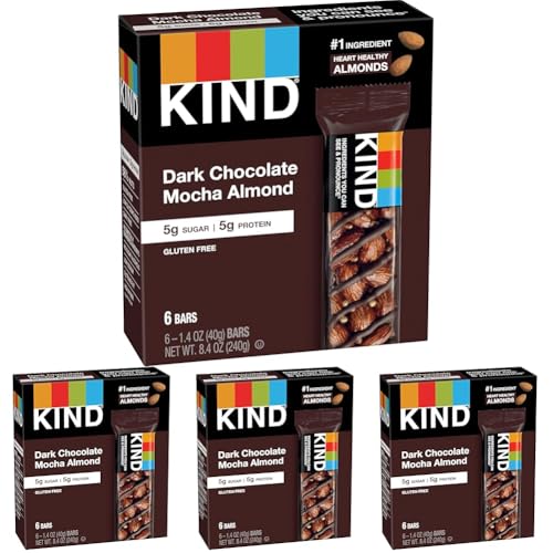 Image of KIND Nut Bars, Dark Chocolate Mocha Almond, Gluten Free, Low Sugar, 5g Protein, 6 Count (Pack of 4)