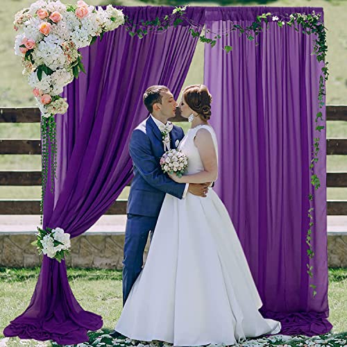 Fanproms Purple Sheer Backdrop Curtains 2 Panels 28X120 Inch Chiffon Curtains For Window 10Ft Tulle Backdrop Drapes For Engagement Birthday Party Sheer Fabric Drapes For Wedding Arch Ceiling Drapery #TOP6