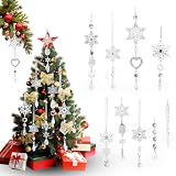 ❄️【Diseño Encantador y Brillante】La forma clásica y brillante de los copos de nieve y carámbanos parece cristal auténtico. Están diseñados para capturar y realzar cualquier fuente de luz, añadiendo un toque de luminosidad y sofisticación a tu árbol. Son ligeros, por lo que no sobrecargan las ramas de tu árbol ni las decoraciones.