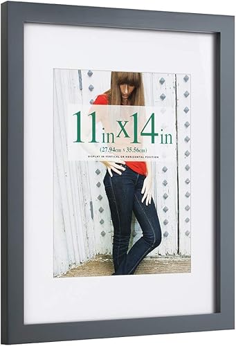 Miniatura 2 de RPJC Marco de 11 x 14 pulgadas hecho de madera maciza y vidrio de alta definición para fotos de 8 x 10 pulgadas, con paspartú, u 11 x 14 pulgadas,