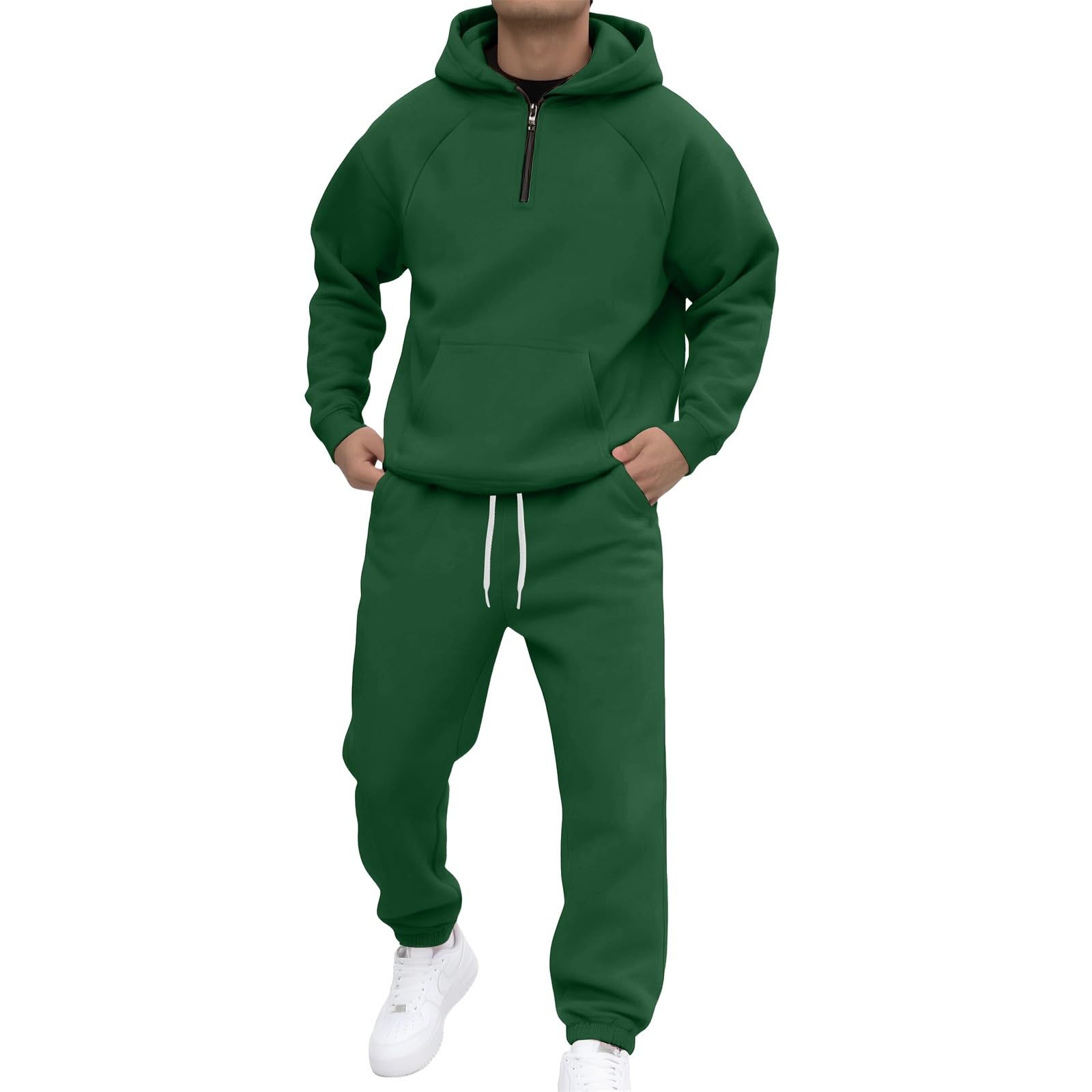 Generisch Tuta da uomo per il tempo libero, set da 2 pezzi, tuta da jogging da uomo, con cerniera a 1/4, con cappuccio e pantaloni sportivi da street, vestibilità normale, confortevole, per la casa