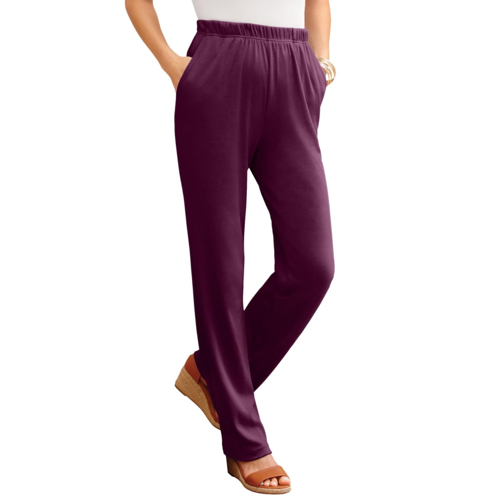 BUKKNYE Women's Pyjamas Bottoms Lightweight Soft Comfy Casual Sleep Pants Loungewear Bottoms Elastic Waist Workout Sport Jogger Pants with Pocket for All Seasons Wine