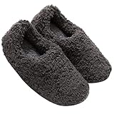 [mianshe] あったか ルームシューズ スリッパ かかと付き 男女兼用 もこもこ 軽量 洗える カ—ボンブラック L