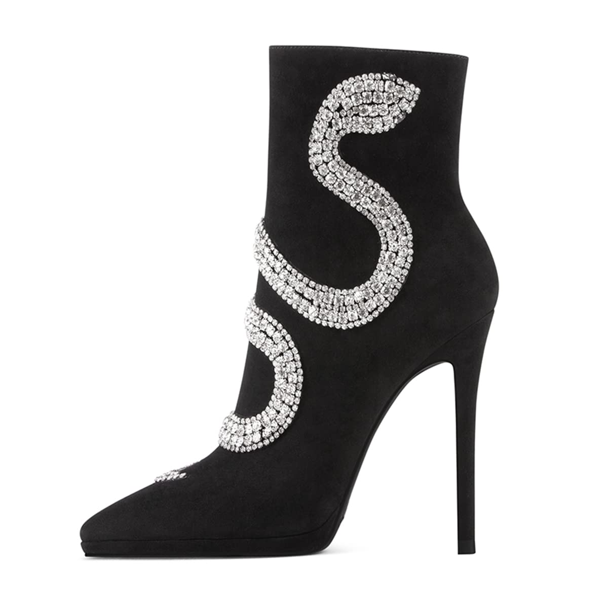 FSJ Women Fashion High Heel Ankle Boots with Rivets Closed Pointed Toe Stilettos Zipper Fall Winter Shoes Size