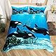 Killerwal Bettwäsche Sets Orcinus Orcas Trösterbezug Die Unterwasserwelt Quallen Bettbezug Set für Kinder Jungen Mädchen Tiefseetiere Marine Life Bettbezug 2 Stücke Kinderzimmer Dekor 135x200