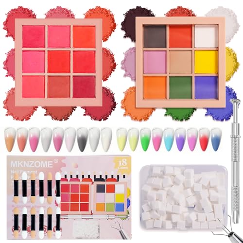 Image of 18 Colors Pigment Powder for Nails, Nail Pigment Powder Palette Nail Art Sponges with Grabbing Pen, Pigmentos para Unas, Manicure Nail Art Tools Accessories Nail Supplies