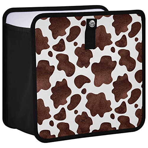 Image of Brown Cow Print Car Trash Can Abstract Animal Skin Foldable Hanging Car Trash Bag Bin Auto Garbage Can Leak-Proof Car Organizer(Large)