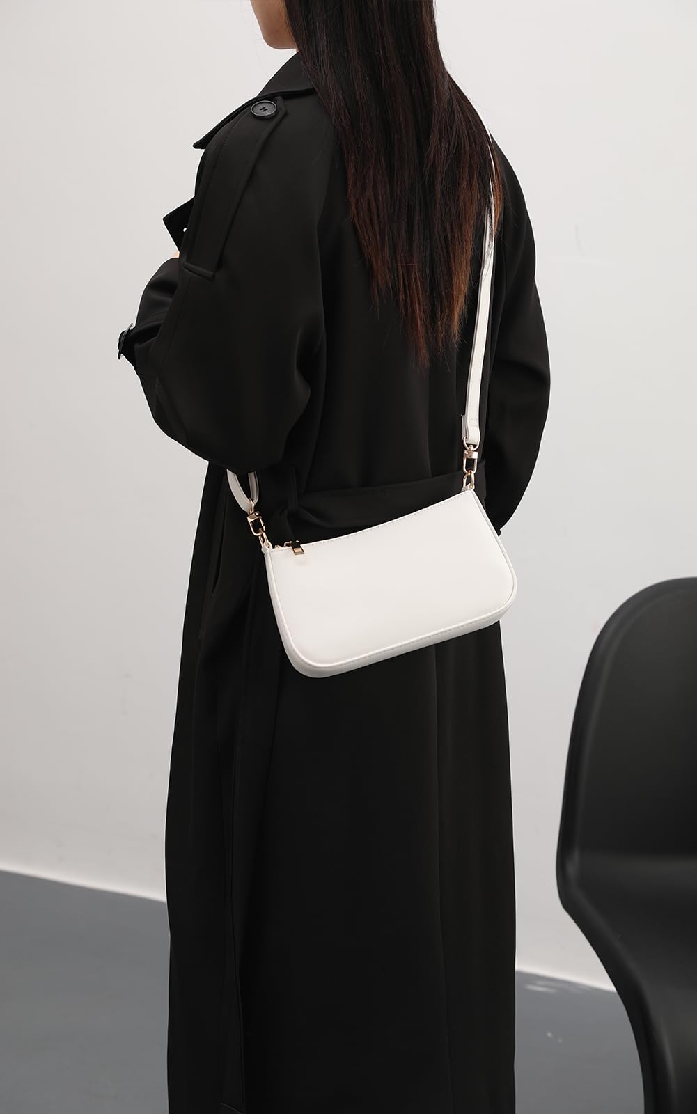 NIUEIMEE ZHOU Shoulder Bag for Women Retro Vegan Leather Classic Clutch Tote HandBags Purses with Zipper Closure: White
