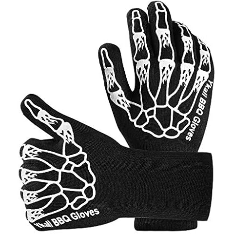Ykall BBQ Grilling Gloves, Oven Gloves 1472°F Extreme Heat Resistant Grill Gloves, 14" Food Grade Kitchen Oven Mitts, Non-Slip Cooking Hot Gloves for Barbecue, Cooking, Cutting, Baking, Welding Cover