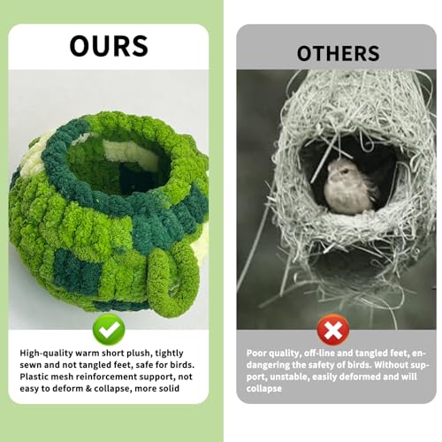 Image of Hamiledyi Bird Nest Warm Snuggle Hut Bird Bed Fluffy Bird Sleeping Bed Parrot Nest Hammock Bird Shed Hut House Plush Snuggle Bird Hammock for Parakeets Cockatiels Conures Lovebirds (Medium)