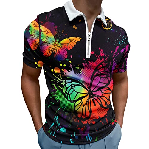 Preisvergleich Produktbild Männer 3D gedruckt Sommer Freizeitbluse Reißverschluss Kurzarm Shirt Tennishemd Herren