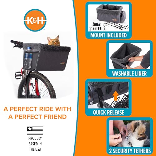 K&H Pet Products Fahrradkorb für Hunde, universelle Passform, für Katzen, Hunde, Haustiere, Fahrradkorb mit Vorderradhalterung im Lieferumfang enthalten, waschbares Futter, starker Metallkorb, 2
