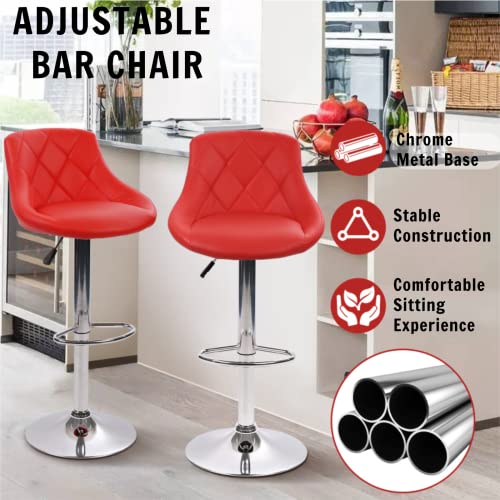 Tyyps Modern Bar Stools Set Of 2 Counter Height Adjustable Bar Chairs With Back And Chrome Base Pu Leather Barstools Island Chairs For Kitchen Living Room Pub Swivel Bar Stools (Red) #TOP1