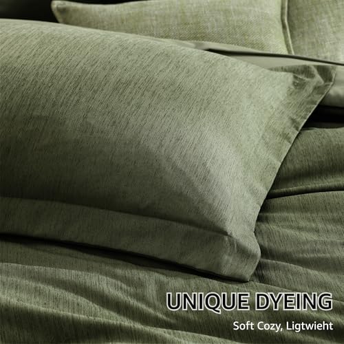 Image of Monbix Super King Plus Comforter Set, Olive Green Cationic Dyeing Bedding Set Reversible, Bed in a Bag 7 Pieces with Comforter, Sheets, Pillowcases & Shams