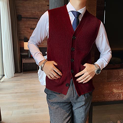Men's Sweater Vest V-Neck Sleeveless Knitted Cardigan Dxl Big And Tall Vest_Wine Red_Small #TOP3