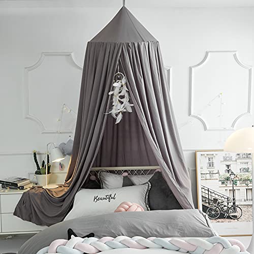 VETHIN Bed Canopy for Girls Kids,Princess Round Dome Children Dreamy Mosquito Net Bedding Girls Room Castle Play Tent Hanging House Decor Reading Nook Canopies (Grey)