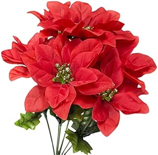 BOICXM 4 Pcs Artificial Poinsettia Bouquet, 7 Heads Artificial Poinsettia Bush Flowers Red Poinsettia Flower Bouquet Christmas Silk Poinsettia Arrangement, 35cm