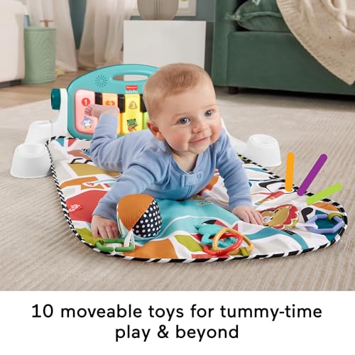 Fisher-Price Baby Activity Mat Glow and Grow Kick & Play Piano Gym, Portable Musical Toy with Smart Stages Learning, Ages 0+ Months, Blue, Queens English Version - Image 5