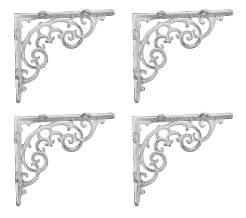 4 White Cast Iron Shelf Brackets Braces Corbels Distressed Farmhouse Look for Shelving 6 1/4" X 5 3/8"