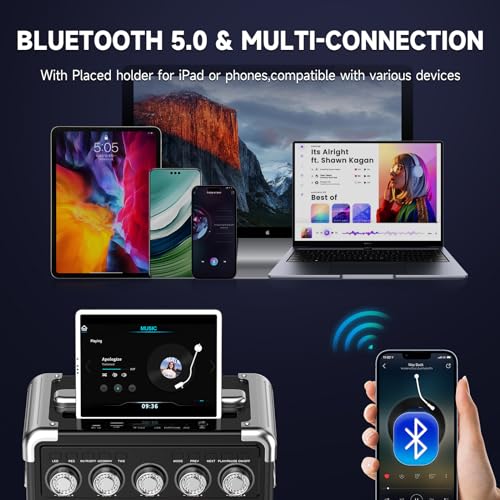 Miniatura 4 de Jyx Karaoke 2 Microfonos Inalambricos, Portatil Karaoke Profesional Completo, Altavoz Karaoke De Sistema Pa Potatil Y Luz Led Y Mando A Distancia, Soporta Bluetooth Tf Usb Aux Tws
