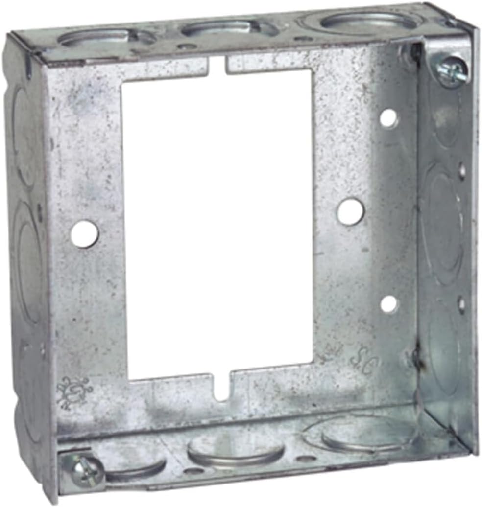 Steel City 531511234UB 4" Square Box Extension Ring, 21 Cubic Inches, 1-1/2" Deep, 1/2" and 3/4" Eccentric Knockouts, Pre-Galvanized Steel