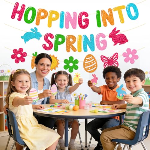 Hopping into Spring Banner School Classroom Spring Party Decorations for Student Children Teacher Celebrating Happy Spring Party Supplies by YWLACC - Image 5
