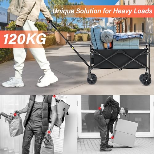 Rowce Bollerwagen Faltbar Strand Handwagen mit Getränkehalter Verstellbarem Griff,Gartenwagen für Alle Gelände Transportwagen,klappbollerwagen 120kg Belastbarkeit,für Draussen Camping Einkaufen – Bild 6