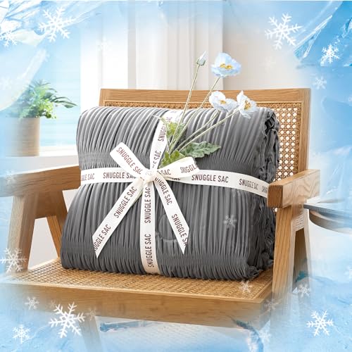 Image of Snuggle Sac Cooling Comforter Queen Size - Q-Max 0.43 Striped Cooling Blanket for Hot Sleepers &Night Sweats, Light Breathable Summer Blanket, Dual-Sided Silk-Smooth, 90x90Inches, Dark Grey