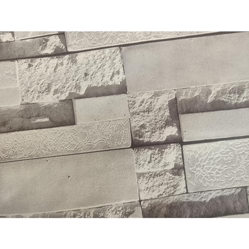 Image of Eurotex 3D Effect Textured Retro Grey Slate Stone Pattern (Non Adhesive) Wallpaper roll for Covering Living Room, Bedroom Kitchen Home- 57sqft, 57503