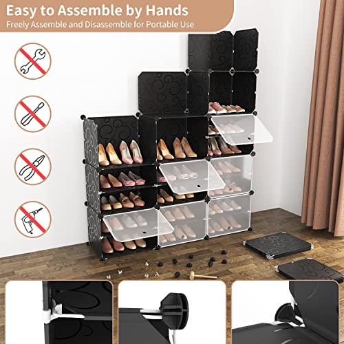 Image of ROJASOP Portable Shoe Rack Organizer, 72 Pairs Covered Shoe Rack Shoe Organizer for Closet Entryway 12-Tier Shoe Storage Cabinet Space Saver Closed Shoe Organizer Cabinet with Doors