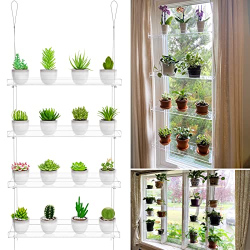 Clear Hanging Window Plant Shelves, Height Adjustable Hanging Acrylic Plant Shelves, Indoor Windows Wall Hanging Plant Stand Flower Display, Flower Pot Organizer Storage For Window Grow Herbs, Microgreens, Succulents, Flower #TOP1