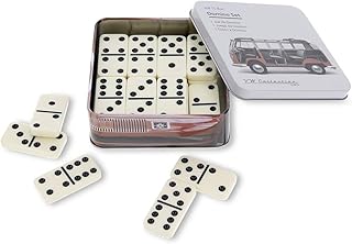 BRISA VW Collection - Volkswagen Domino Set Game in Metal Box with T1 Bus Campervan Motif (Dashboard/Domino/28 Tiles/Multicolor)